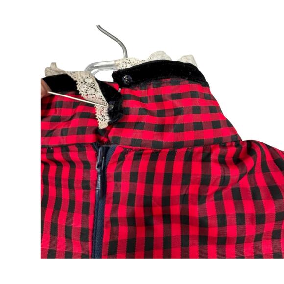 Vintage High Collar Taffeta Gingham Blouse Coquette Prairie Edwardian Medium - Picture 10 of 14